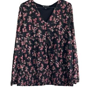 INC Blouse XL Garden Party Surplice Top Smocked Hem Long Sleeve Size XL NWT